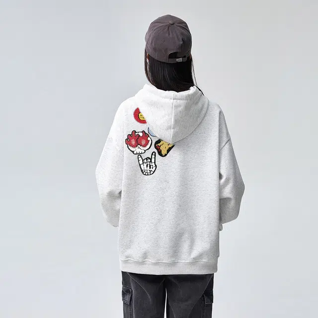 棉购 潮流美式连帽秋冬季设计感卡通印花大码加绒加厚宽松重磅卫衣 男女同款