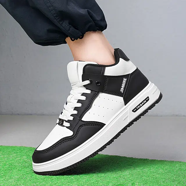 金迈王 简约百搭韩系潮流 防滑 高帮 板鞋 男款 白黑