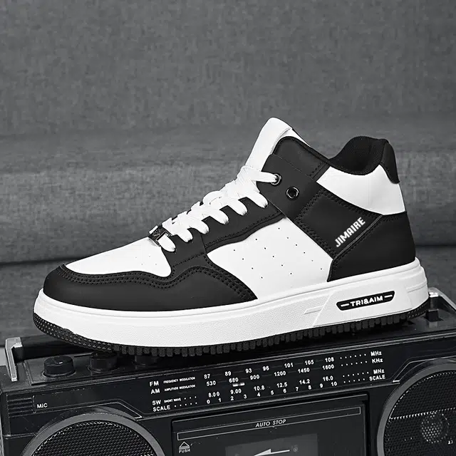 金迈王 简约百搭韩系潮流 防滑 高帮 板鞋 男款 白黑