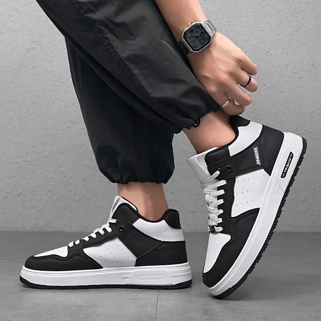 金迈王 简约百搭韩系潮流 防滑 高帮 板鞋 男款 白黑
