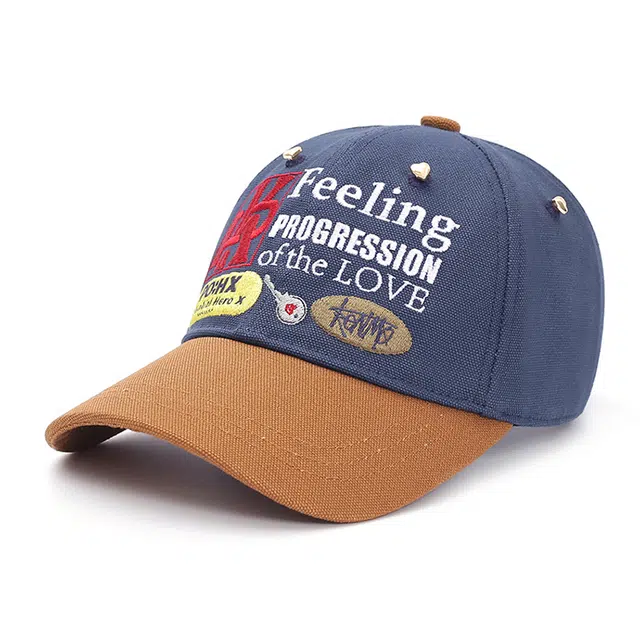 肯默 美式街头拼色字母刺绣遮阳防晒 棉 鸭舌帽 男女同款情侣款