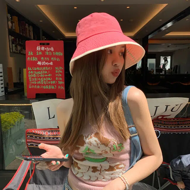 梦特娇 日系潮流拼色户外防紫外线防晒盆帽 棉 渔夫帽 男女同款情侣款