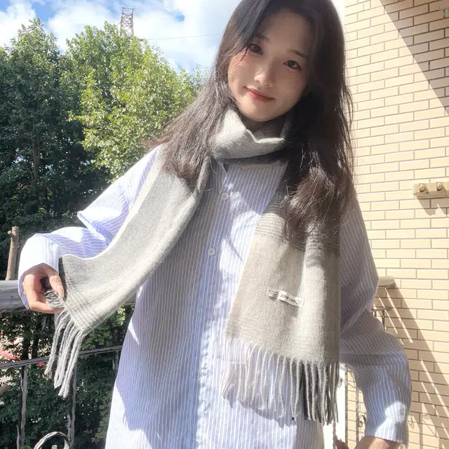 梦特娇 学院风百搭高级感拼色流苏舒适保暖 羊毛 绒线围巾 男女同款情侣款