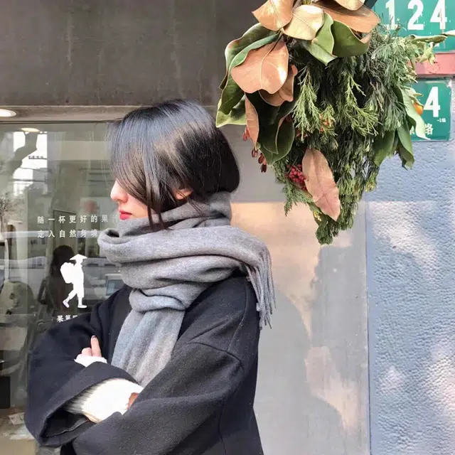 梦特娇 秋冬简约双面纯羊毛舒适流苏 绒线围巾 男女同款情侣款