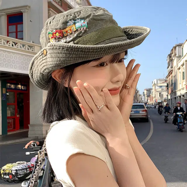 梦特娇 小火车刺绣水洗做旧春夏遮阳防晒 棉 渔夫帽 男女同款情侣款