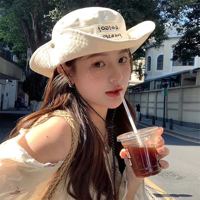 梦特娇 日系字母刺绣春夏出游运动抽绳防风防晒 腈纶 渔夫帽 男女同款情侣款