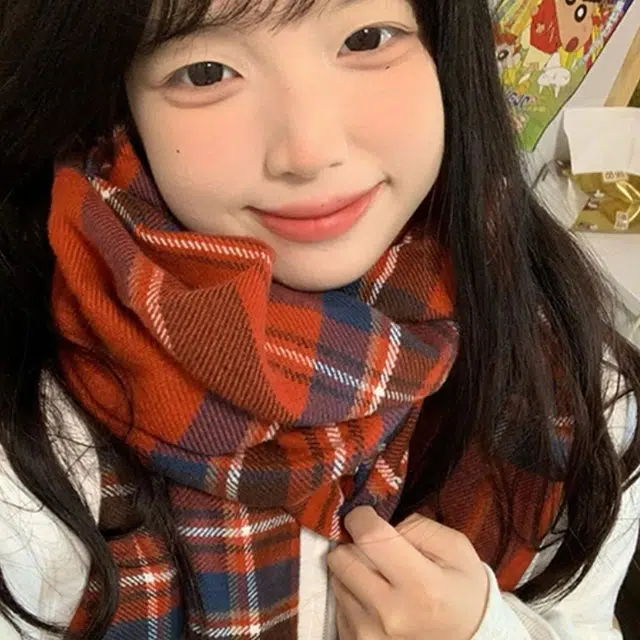 梦特娇 美拉德色系格子纹保暖防寒高级感 绒线围巾 男女同款情侣款