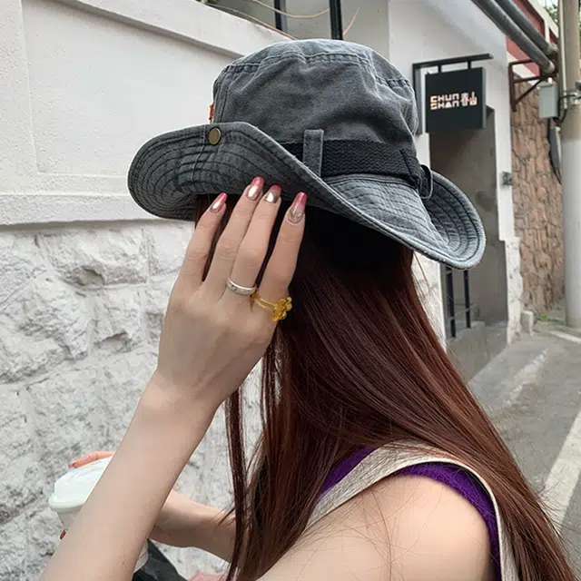 梦特娇 小火车刺绣水洗做旧春夏遮阳防晒 棉 渔夫帽 男女同款情侣款