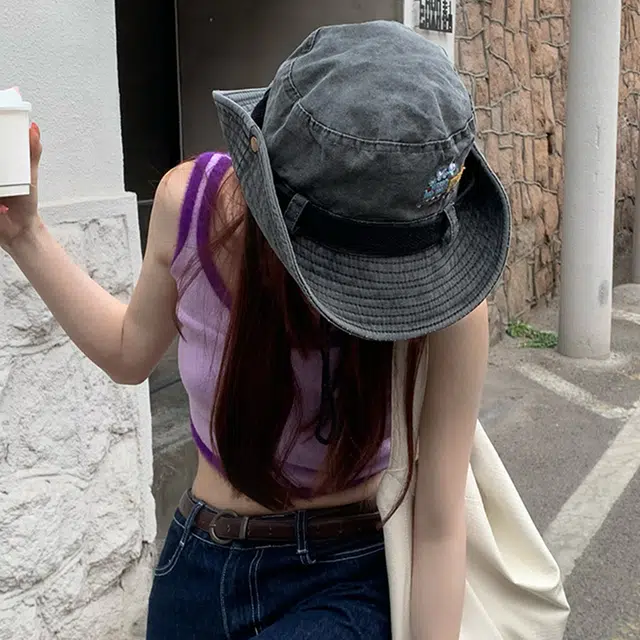 梦特娇 小火车刺绣水洗做旧春夏遮阳防晒 棉 渔夫帽 男女同款情侣款
