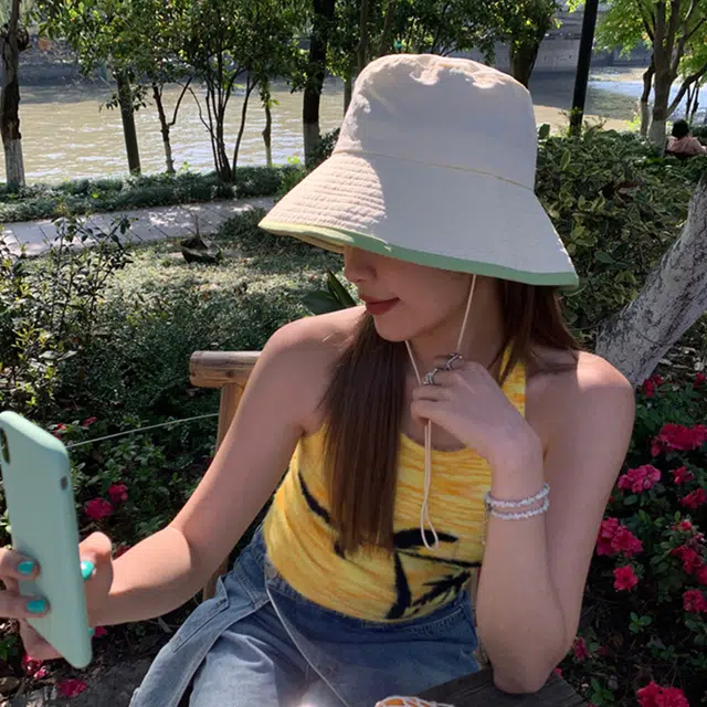 梦特娇 日系潮流拼色户外防紫外线防晒盆帽 棉 渔夫帽 男女同款情侣款