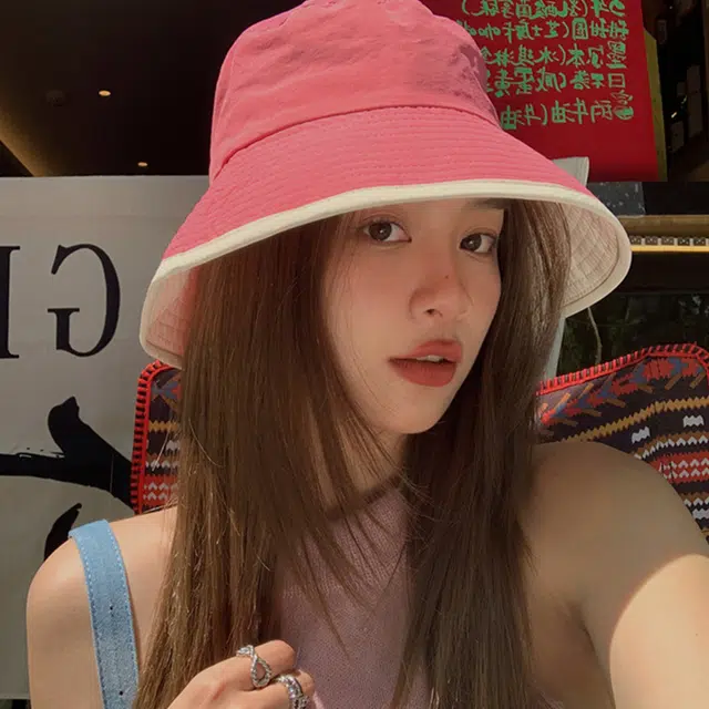 梦特娇 日系潮流拼色户外防紫外线防晒盆帽 棉 渔夫帽 男女同款情侣款