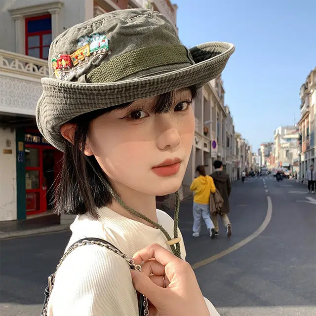 梦特娇 小火车刺绣水洗做旧春夏遮阳防晒 棉 渔夫帽 男女同款情侣款