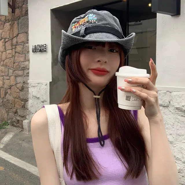 梦特娇 小火车刺绣水洗做旧春夏遮阳防晒 棉 渔夫帽 男女同款情侣款