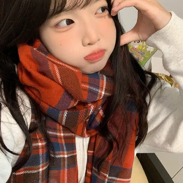 梦特娇 美拉德色系格子纹保暖防寒高级感 绒线围巾 男女同款情侣款