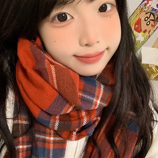 梦特娇 美拉德色系格子纹保暖防寒高级感 绒线围巾 男女同款情侣款