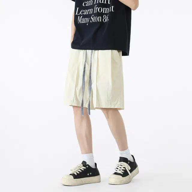 敦煌博物馆 假两件美式简约撞色格子抽绳设计学院风薄款透气运动宽松直筒舒适百搭五分休闲短裤 男女同款