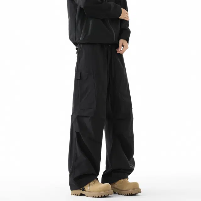 敦煌博物馆 美式高街防泼水可拆卸腰包直筒阔腿巴恩风长裤户外运动爬山徒步可调节裤脚褶皱百搭显高显瘦伞兵机能工装裤 男女同款