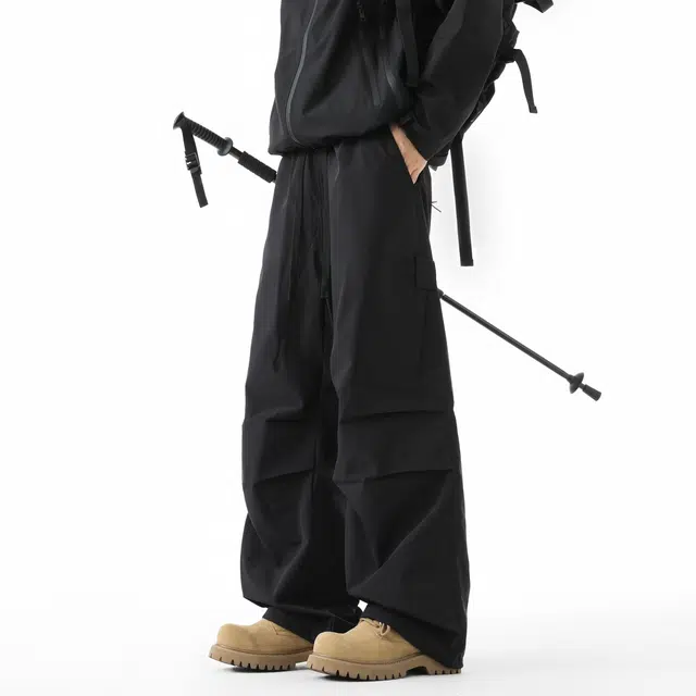 敦煌博物馆 美式高街防泼水可拆卸腰包直筒阔腿巴恩风长裤户外运动爬山徒步可调节裤脚褶皱百搭显高显瘦伞兵机能工装裤 男女同款