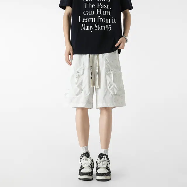 敦煌博物馆 美式复古工装拉链大口袋潮流时尚户外通勤登山运动百搭薄款透气系带五分直筒休闲短裤 男女同款