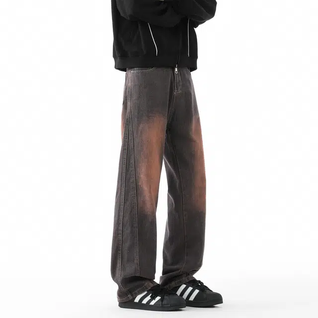 敦煌博物馆 美式高街基础款复古中腰废土风水洗做旧显高显瘦纯色舒适休闲宽松户外通勤百搭经典直筒垂感牛仔裤 男女同款