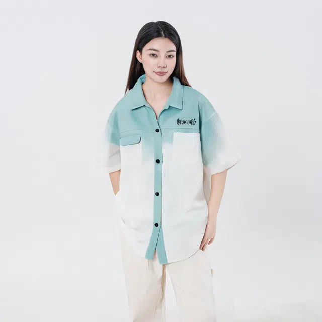 敦煌博物馆 美式复古高街扎染泼墨翻领单排扣宽松休闲字母薄款透气日常通勤百搭短袖衬衫 男女同款