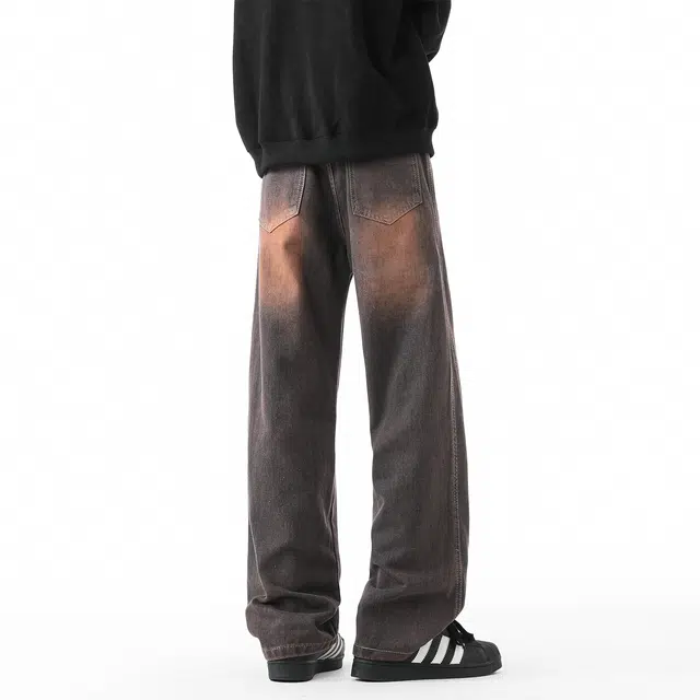 敦煌博物馆 美式高街基础款复古中腰废土风水洗做旧显高显瘦纯色舒适休闲宽松户外通勤百搭经典直筒垂感牛仔裤 男女同款