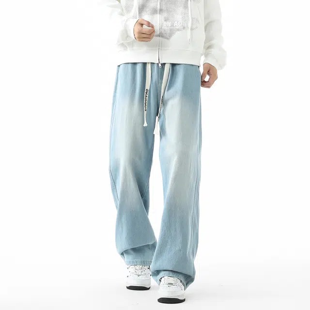 敦煌博物馆 美式复古高街潮流基础款水洗做旧经典通勤百搭舒适垂感中腰宽松牛仔裤 男女同款