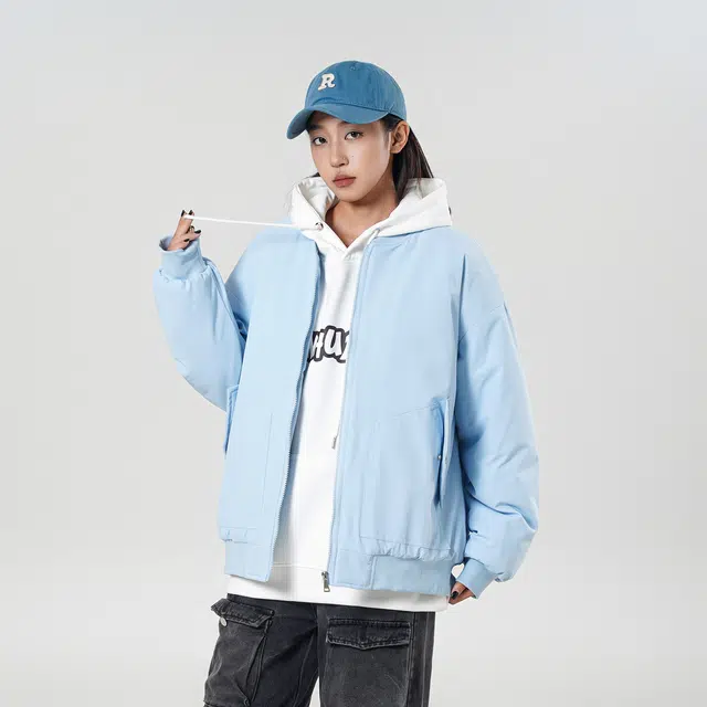 敦煌博物馆 城市机能美式复古纯色简约拉链加厚保暖防水宽松休闲棒球领飞行员棉服 男女同款