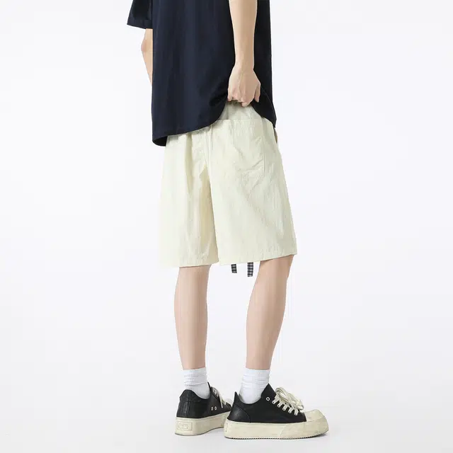 敦煌博物馆 假两件美式简约撞色格子抽绳设计学院风薄款透气运动宽松直筒舒适百搭五分休闲短裤 男女同款