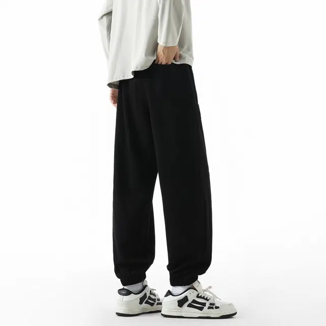 敦煌博物馆 美式复古纯色简约基础立体剪裁显高显瘦宽松直筒束脚长裤松紧腰绳舒适百搭户外运动休闲通勤工装裤 男女同款