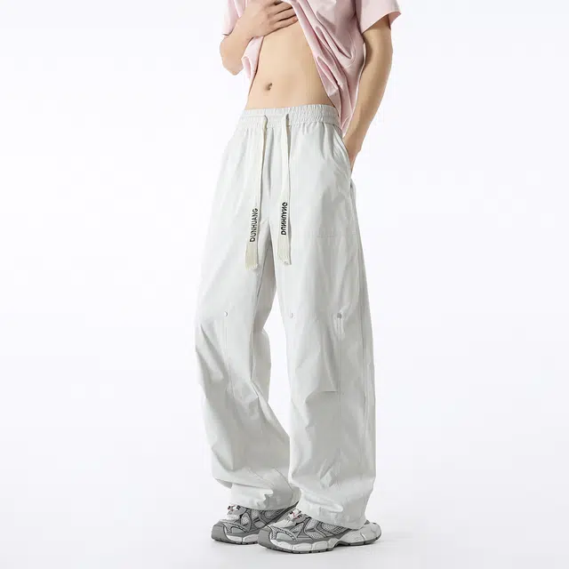 敦煌博物馆 美式基础款户外登山徒步机能风潮牌街头嘻哈铆钉褶皱设计感宽松直筒百搭垂感拖地休闲裤 男女同款