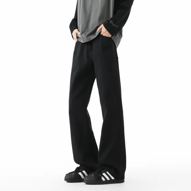 敦煌博物馆 美式高街做旧水洗扩散渐变直筒阔腿微喇垂感显高显瘦休闲长裤高级感潮流无性别主义宽松舒适基础百搭柔软牛仔裤 男女同款