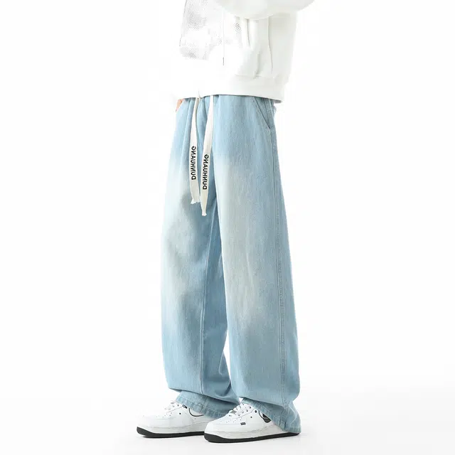 敦煌博物馆 美式复古高街潮流基础款水洗做旧经典通勤百搭舒适垂感中腰宽松牛仔裤 男女同款