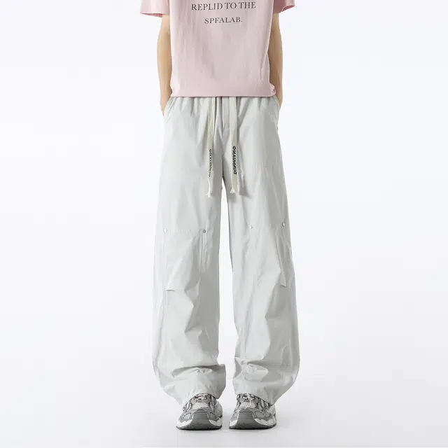 敦煌博物馆 美式基础款户外登山徒步机能风潮牌街头嘻哈铆钉褶皱设计感宽松直筒百搭垂感拖地休闲裤 男女同款