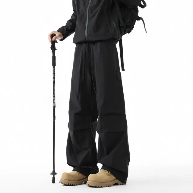 敦煌博物馆 美式高街防泼水可拆卸腰包直筒阔腿巴恩风长裤户外运动爬山徒步可调节裤脚褶皱百搭显高显瘦伞兵机能工装裤 男女同款