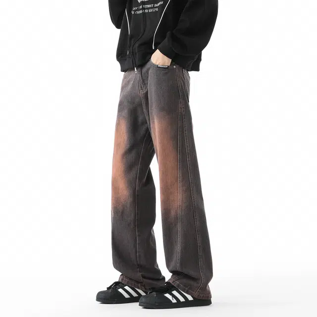 敦煌博物馆 美式高街基础款复古中腰废土风水洗做旧显高显瘦纯色舒适休闲宽松户外通勤百搭经典直筒垂感牛仔裤 男女同款