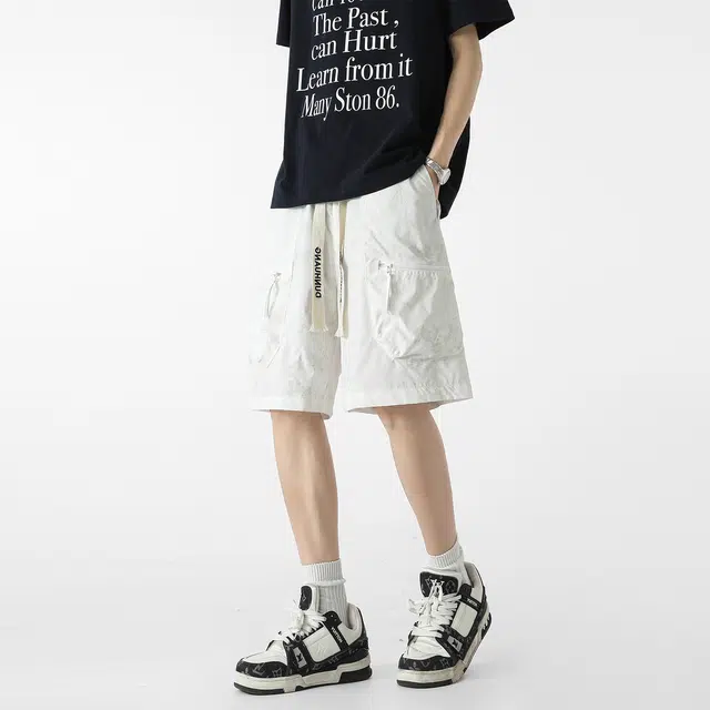 敦煌博物馆 美式复古工装拉链大口袋潮流时尚户外通勤登山运动百搭薄款透气系带五分直筒休闲短裤 男女同款