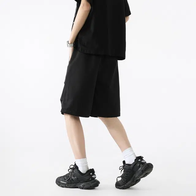 敦煌博物馆 美式高街潮牌复古基础款纯色立体褶皱设计感五分日常通勤宽松舒适百搭休闲短裤 男女同款