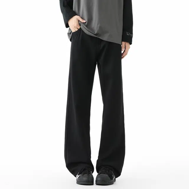 敦煌博物馆 美式高街做旧水洗扩散渐变直筒阔腿微喇垂感显高显瘦休闲长裤高级感潮流无性别主义宽松舒适基础百搭柔软牛仔裤 男女同款