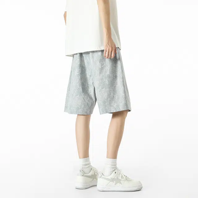 敦煌博物馆 美式复古渐变设计潮流百搭宽松户外通勤运动大码舒适薄款透气系带五分直筒休闲短裤 男女同款