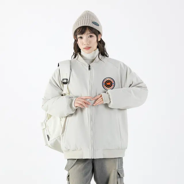 敦煌博物馆 美式复古加厚保暖徽章刺绣户外防风防寒棒球领飞行员大码宽松休闲棉服 男女同款