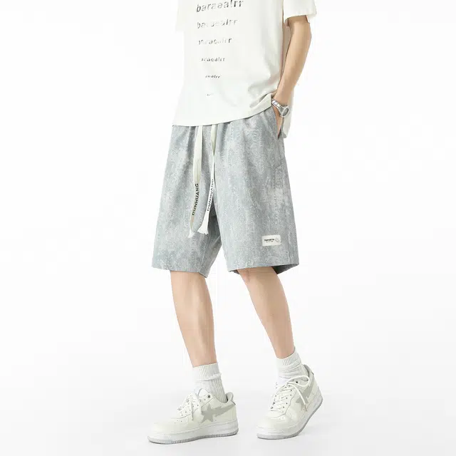 敦煌博物馆 美式复古渐变设计潮流百搭宽松户外通勤运动大码舒适薄款透气系带五分直筒休闲短裤 男女同款