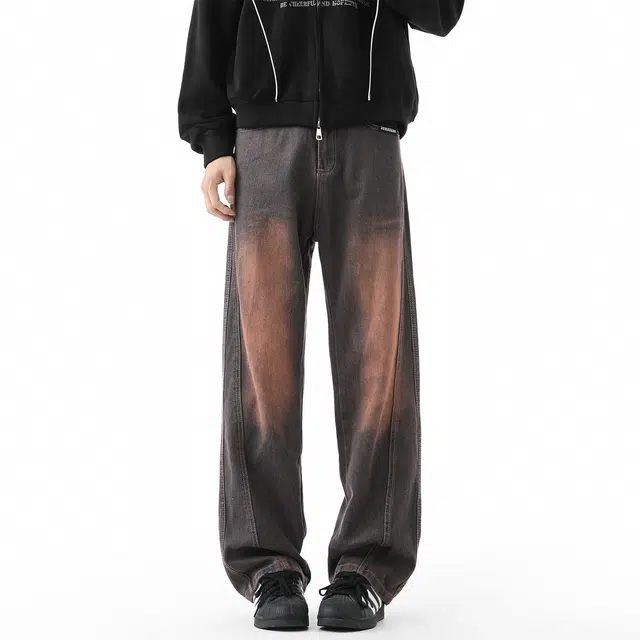 敦煌博物馆 美式高街基础款复古中腰废土风水洗做旧显高显瘦纯色舒适休闲宽松户外通勤百搭经典直筒垂感牛仔裤 男女同款