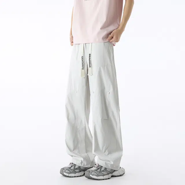 敦煌博物馆 美式基础款户外登山徒步机能风潮牌街头嘻哈铆钉褶皱设计感宽松直筒百搭垂感拖地休闲裤 男女同款