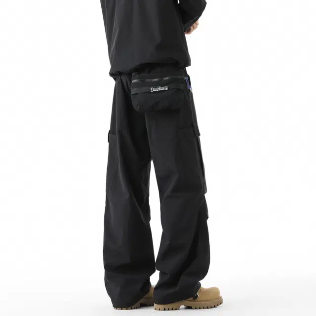 敦煌博物馆 美式高街防泼水可拆卸腰包直筒阔腿巴恩风长裤户外运动爬山徒步可调节裤脚褶皱百搭显高显瘦伞兵机能工装裤 男女同款