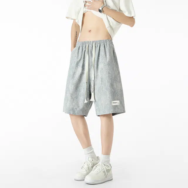 敦煌博物馆 美式复古渐变设计潮流百搭宽松户外通勤运动大码舒适薄款透气系带五分直筒休闲短裤 男女同款