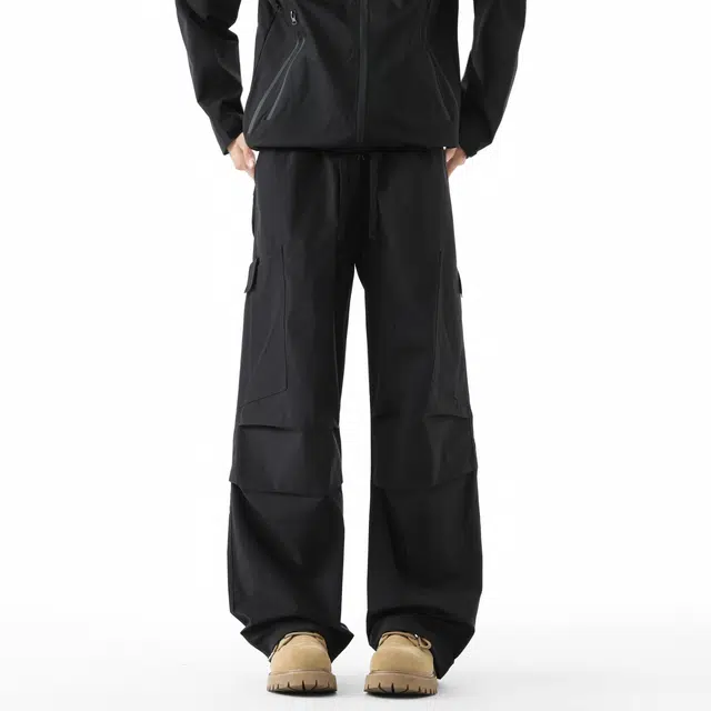 敦煌博物馆 美式高街防泼水可拆卸腰包直筒阔腿巴恩风长裤户外运动爬山徒步可调节裤脚褶皱百搭显高显瘦伞兵机能工装裤 男女同款