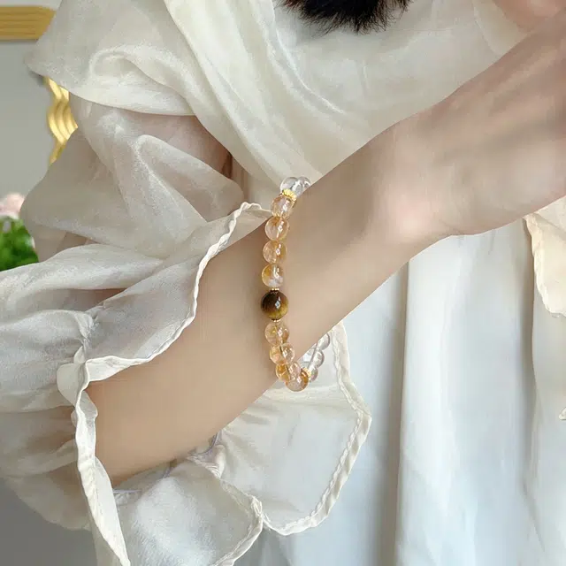 【月影圣光】 浮笙梦 招财进宝虎眼石中式古典国风五行能量磁场旺事业平安是福日常通勤叠戴手饰天然 白水晶 手串 男女同款情侣款