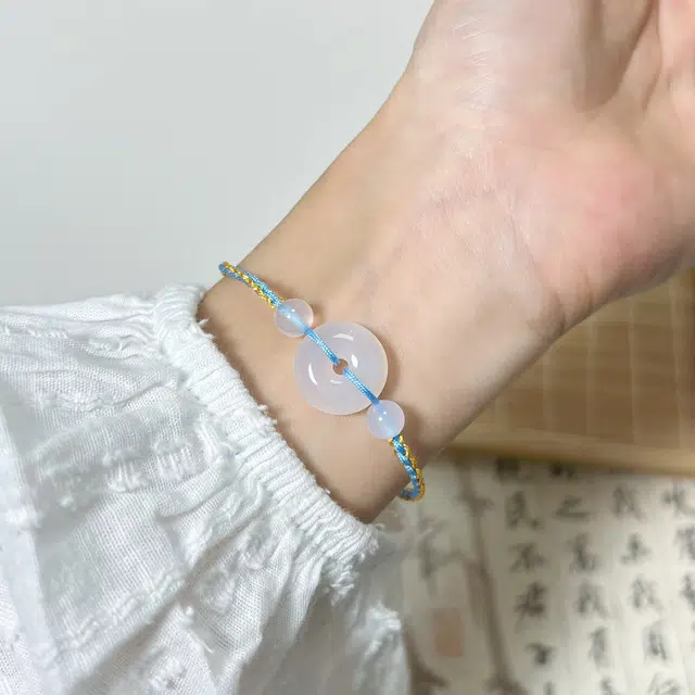 浮笙梦 平安扣 古典国风简约百搭精致高级感小众设计平安如意好柿莲莲可调节大小手工编绳通勤天然 玉髓 手绳 男女同款情侣款