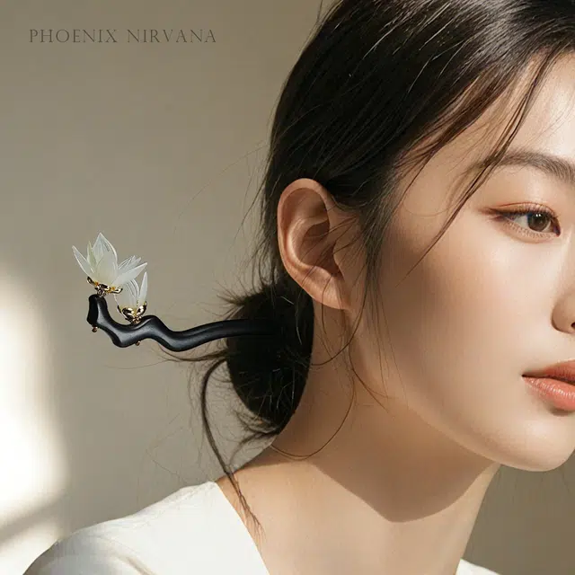 【以东方木韵礼献臻情】 凤凰涅磐 新中式檀木簪子 荷花发饰汉服旗袍配饰 古典精致小众高级感手工雕刻原创设计#好运 黑檀 发簪 女款